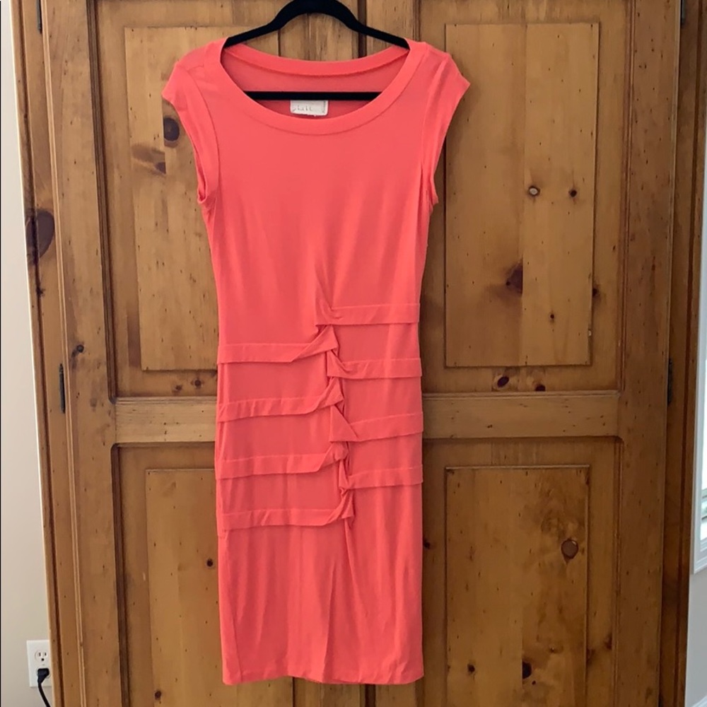 Nicole Miller Salmon colored short sleeve dress.